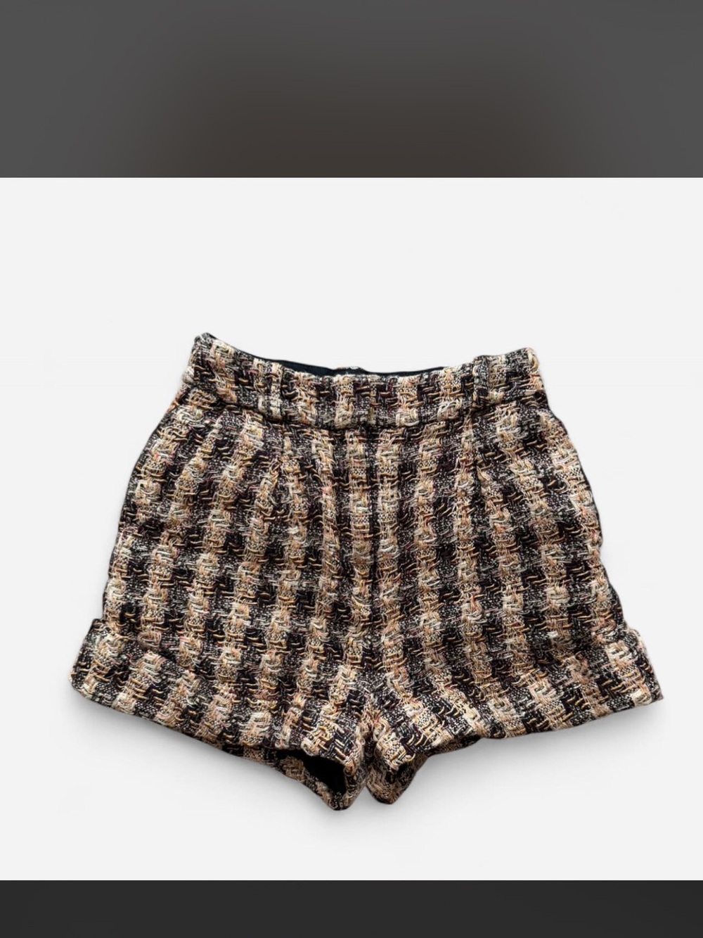 Woven Plaid Tweed Women’s Shorts - Black & Cream